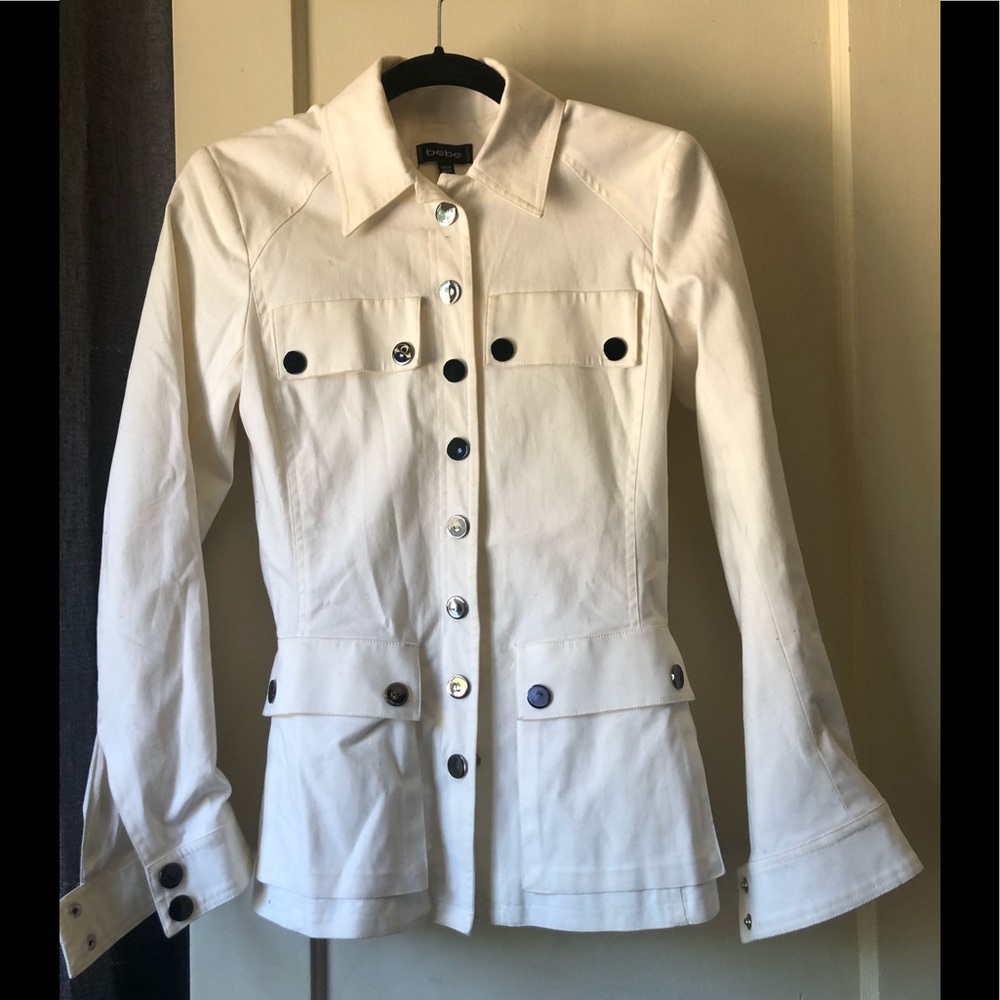 bebe lightweight white denim jacket
